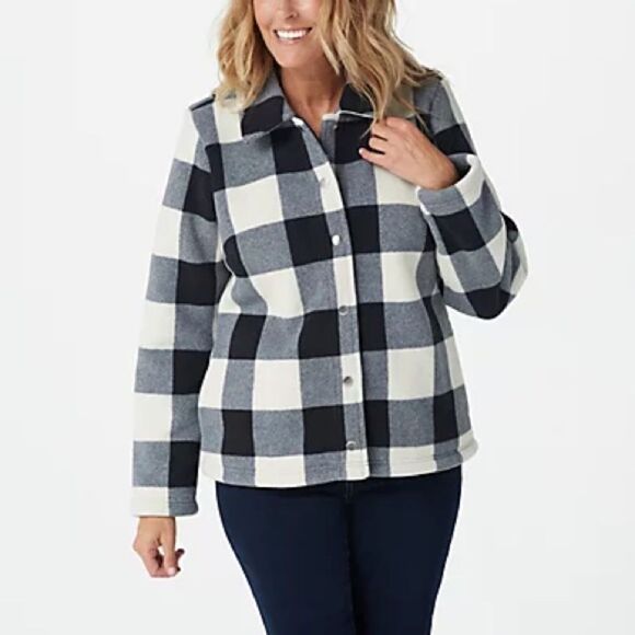 Denim & Co. Printed Fleece Bonded with Sherpa Jacket - Picture 1 of 4